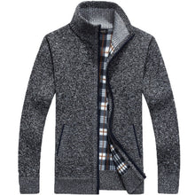 Load image into Gallery viewer, Winter Thick Men's Knitted Sweater Coat Off White Long Sleeve Cardigan Fleece Full Zip Male Causal Plus Size Clothing for Autumn
